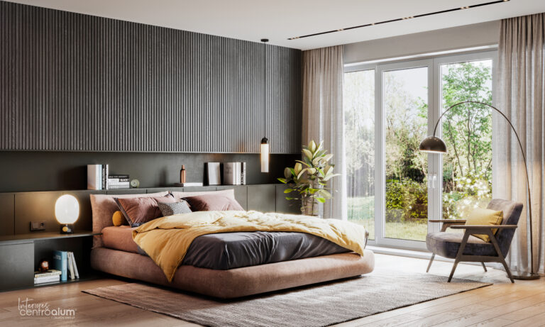 3D rendering of large bedroom. Computer generated image of a luxurious and elegant bedroom interiors.